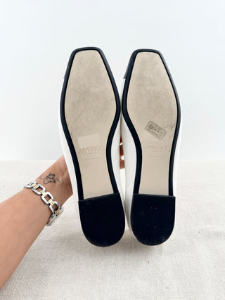 Jimmy Choo leather and patent leather logo flat ballerinas, 8.5