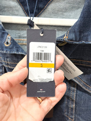 NWT Tommy Hilfiger Long Sleeve Dark Wash Denim Trucker Jacket Blue Women's Small