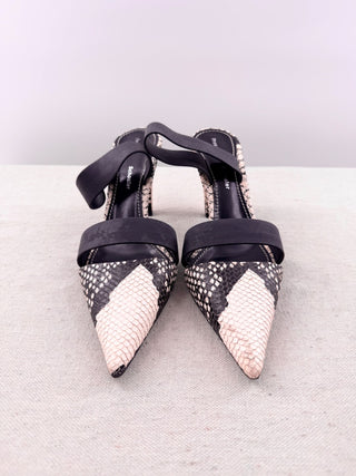 Proenza Schouler Snakeskin Leather Pointed-Toe Heeled Mules Black White EU 36.5