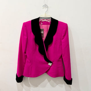 ILGWU Union Made Label Long Sleeve Velvet Trim Rhinestone Blazer Fuchsia/Black M