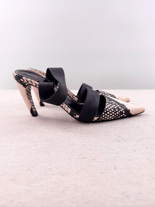 Proenza Schouler Snakeskin Leather Pointed-Toe Heeled Mules Black White EU 36.5