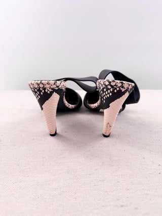 Proenza Schouler Snakeskin Leather Pointed-Toe Heeled Mules Black White EU 36.5