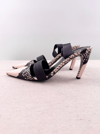 Proenza Schouler Snakeskin Leather Pointed-Toe Heeled Mules Black White EU 36.5