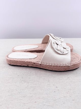 Tory Burch Woven Double T Slip On Espadrille Slides White Beige Women's US 6.5