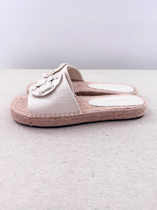 Tory Burch Woven Double T Slip On Espadrille Slides White Beige Women's US 6.5