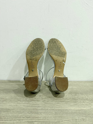 Schutz Metallic Leather Slip On Block Heel Sandals Silver Women's Size US 9