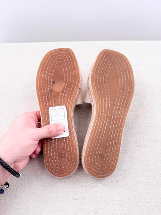 Tory Burch Woven Double T Slip On Espadrille Slides White Beige Women's US 6.5