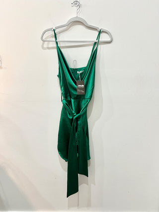 Saints + secrets green satin mini dress, M