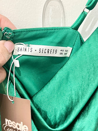 Saints + secrets green satin mini dress, M