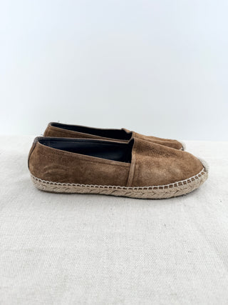 Saint Laurent suede espadrille flats featuring tonal embroidered YSL monogram detailing, braided jute trim, 6