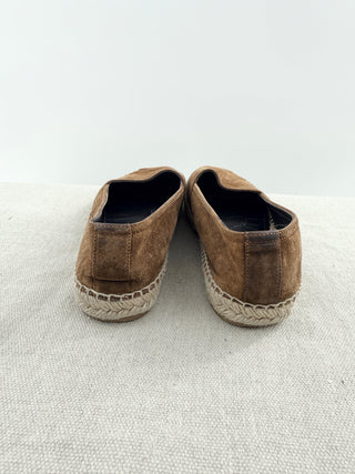 Saint Laurent suede espadrille flats featuring tonal embroidered YSL monogram detailing, braided jute trim, 6