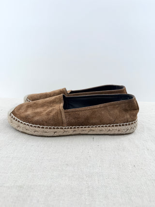 Saint Laurent suede espadrille flats featuring tonal embroidered YSL monogram detailing, braided jute trim, 6