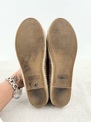 Saint Laurent suede espadrille flats featuring tonal embroidered YSL monogram detailing, braided jute trim, 6