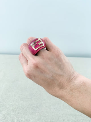 Fendi chunky monogram resin ring, M