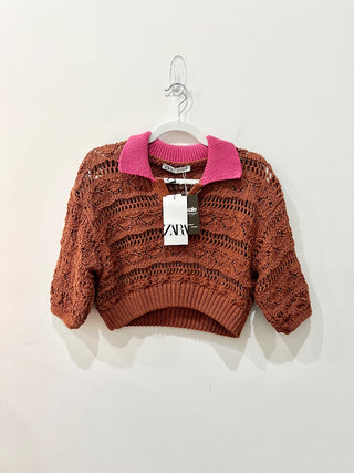 Zara brown  embroidered top, M