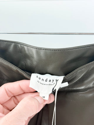 Sundays Olive green faux leather shorts, M