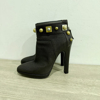 Giuseppe Zanotti Leather Studded Ankle Platform Booties Espresso Brown EU 37