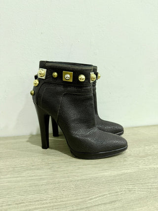 Giuseppe Zanotti Leather Studded Ankle Platform Booties Espresso Brown EU 37