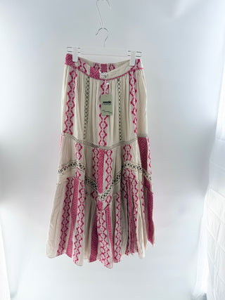 Hemant & Nandita Tiered embroidered boho midi skirt, M