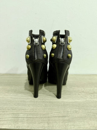Giuseppe Zanotti Leather Studded Ankle Platform Booties Espresso Brown EU 37