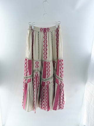 Hemant & Nandita Tiered embroidered boho midi skirt, M