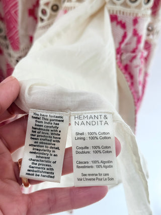 Hemant & Nandita Tiered embroidered boho midi skirt, M