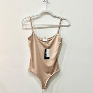 NWT Clyque The Label Donya Thin Strap Thong Bodysuit Tan Women's Size Small