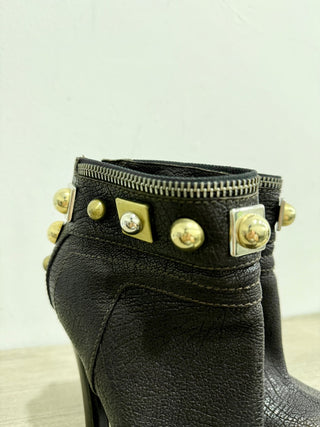 Giuseppe Zanotti Leather Studded Ankle Platform Booties Espresso Brown EU 37