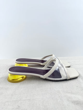 Staud low heel leather sandals with acrylic heel, 38