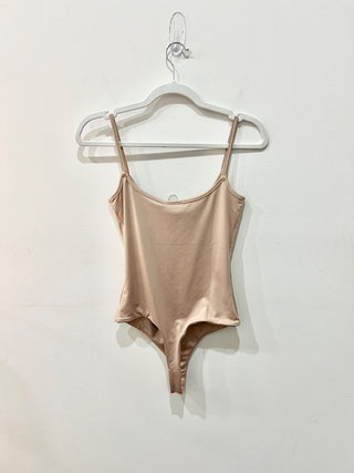 NWT Clyque The Label Donya Thin Strap Thong Bodysuit Tan Women's Size Small