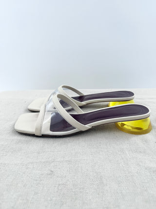 Staud low heel leather sandals with acrylic heel, 38
