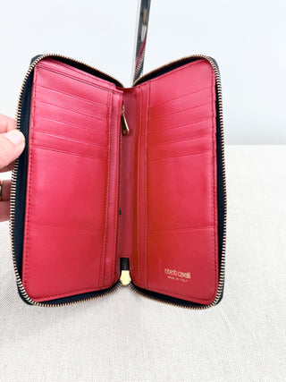 Roberto Cavalli large zip up leather wallet