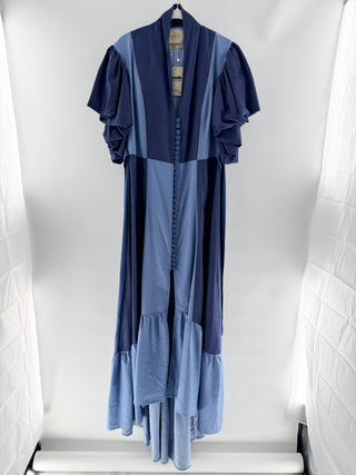 Yenny Bastida Blue colorblock puff sleeve dress, 10