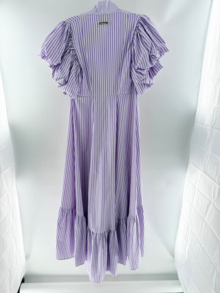 Yenny Bastida Purple striped puff sleeve dress, 10