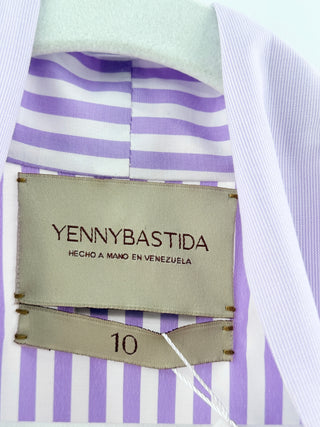 Yenny Bastida Purple striped puff sleeve dress, 10