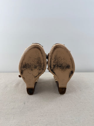 Valentino Garavani Leather Rockstud Espadrille Wedge Sandals Brown Women's 39.5