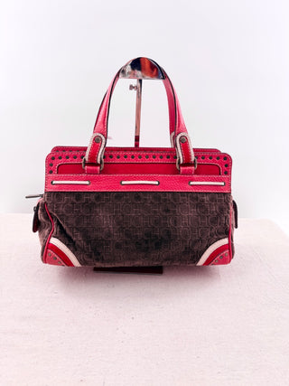 Carolina Herrera vintage leather and velvet tassel top handle bag