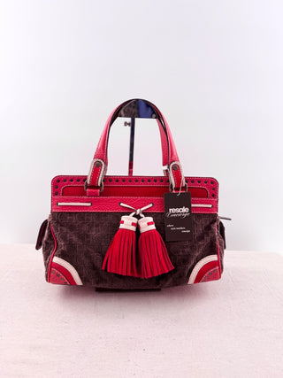 Carolina Herrera vintage leather and velvet tassel top handle bag