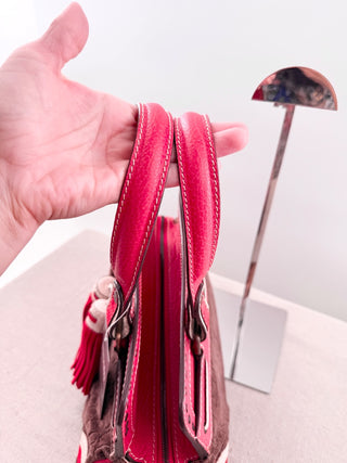 Carolina Herrera vintage leather and velvet tassel top handle bag