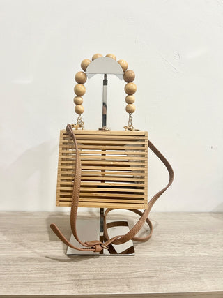 n.a. wooden bag with wood beaded handle