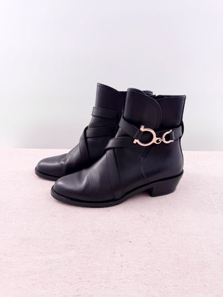 Ferragamo leather booties with gancini detail, 8