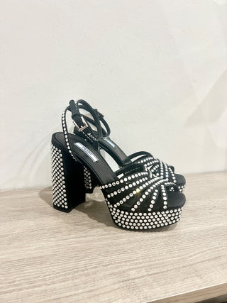 NWOT Prada Black Satin Crystal Embellished Ankle Strap Platform Sandals Black 37