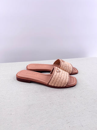 Prada raffia flat metal triangle sandals, 40