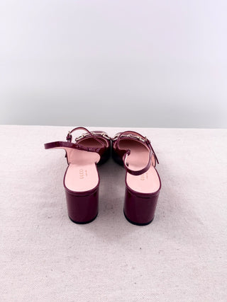 Gucci block heel patent leather horsebit slingback pumps, 37