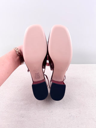 Gucci block heel patent leather horsebit slingback pumps, 37