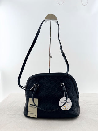 Gucci guccissima leather embossed dome satchel bag with long strap