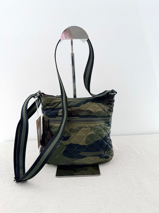 Oliver Thomas quilted nylon camo cross body bag and pouch