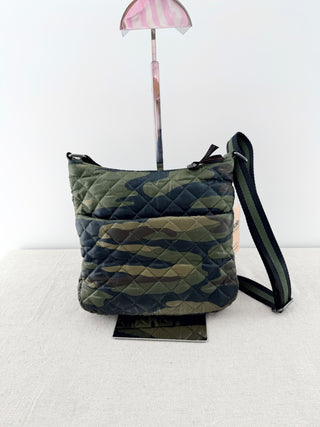 Oliver Thomas quilted nylon camo cross body bag and pouch