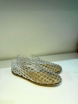 NWOT Slip On Fisherman Mesh Net Jelly Ballet Flats Clear Women's Size US 10