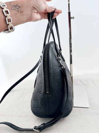 Gucci guccissima leather embossed dome satchel bag with long strap